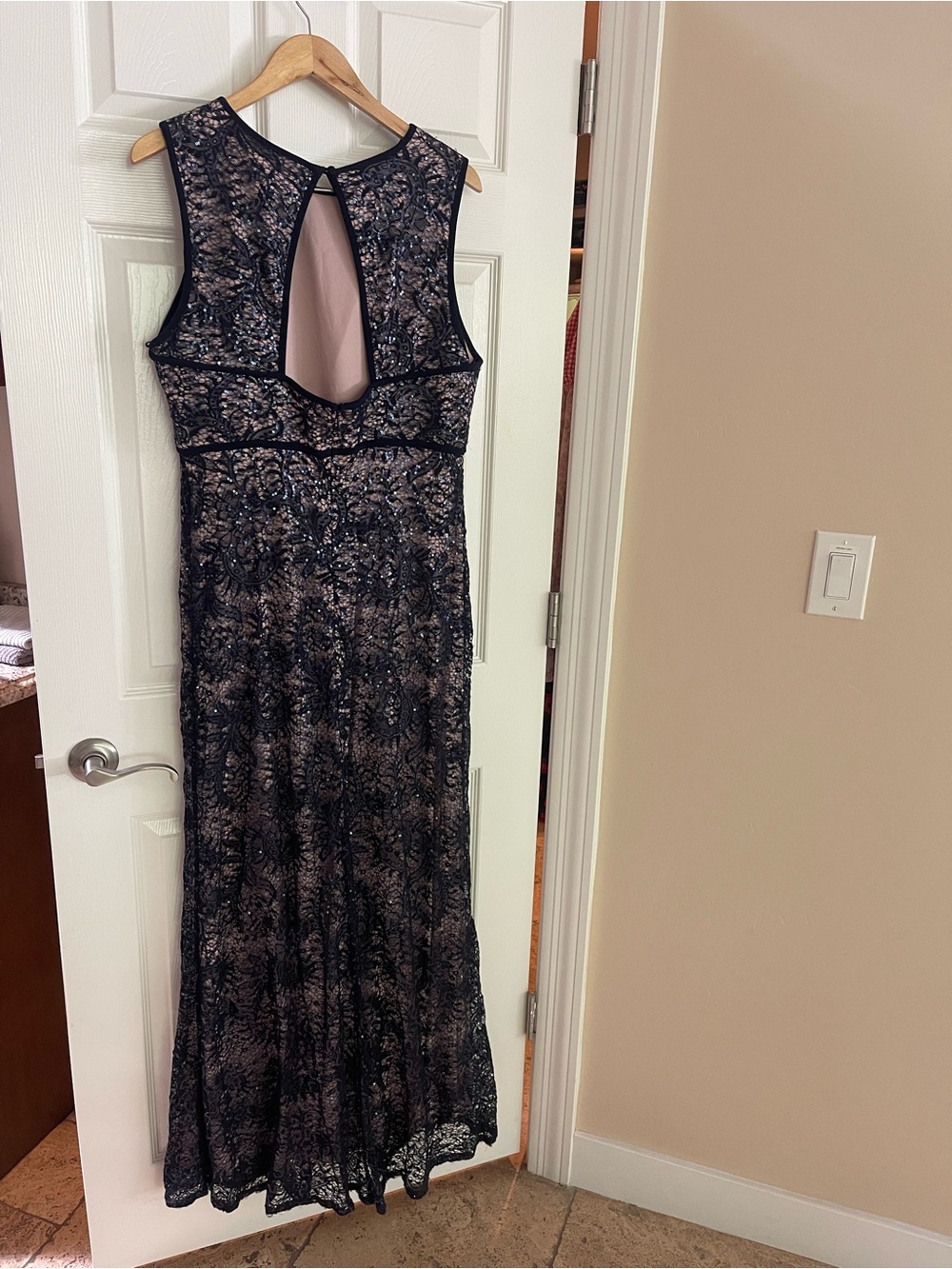 Plus Size Navy Lace Maxi Dress with Nude Lining - Picture 4 of 15